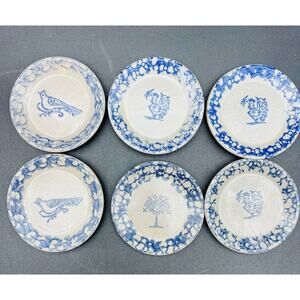 Beaumont Brothers Bros pottery Butter Pat Plates (6) Unsigned Rooster Bird Tree